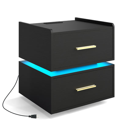 Nightstand With Charging Station, LED Bedside Table, 2 Storage Drawers, Black Nightstands at Gallery Canada