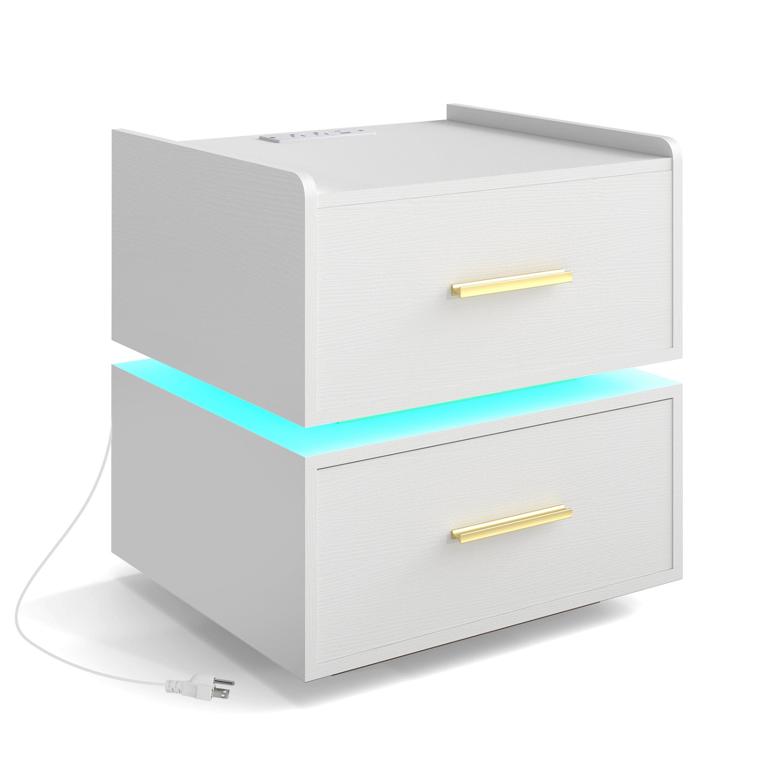 LED Nightstand With Charging Station, 2 Storage Drawers, White Nightstands at Gallery Canada