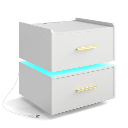 LED Nightstand With Charging Station, 2 Storage Drawers, White Nightstands at Gallery Canada