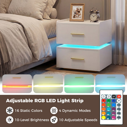 LED Nightstand With Charging Station, 2 Storage Drawers, White Nightstands at Gallery Canada