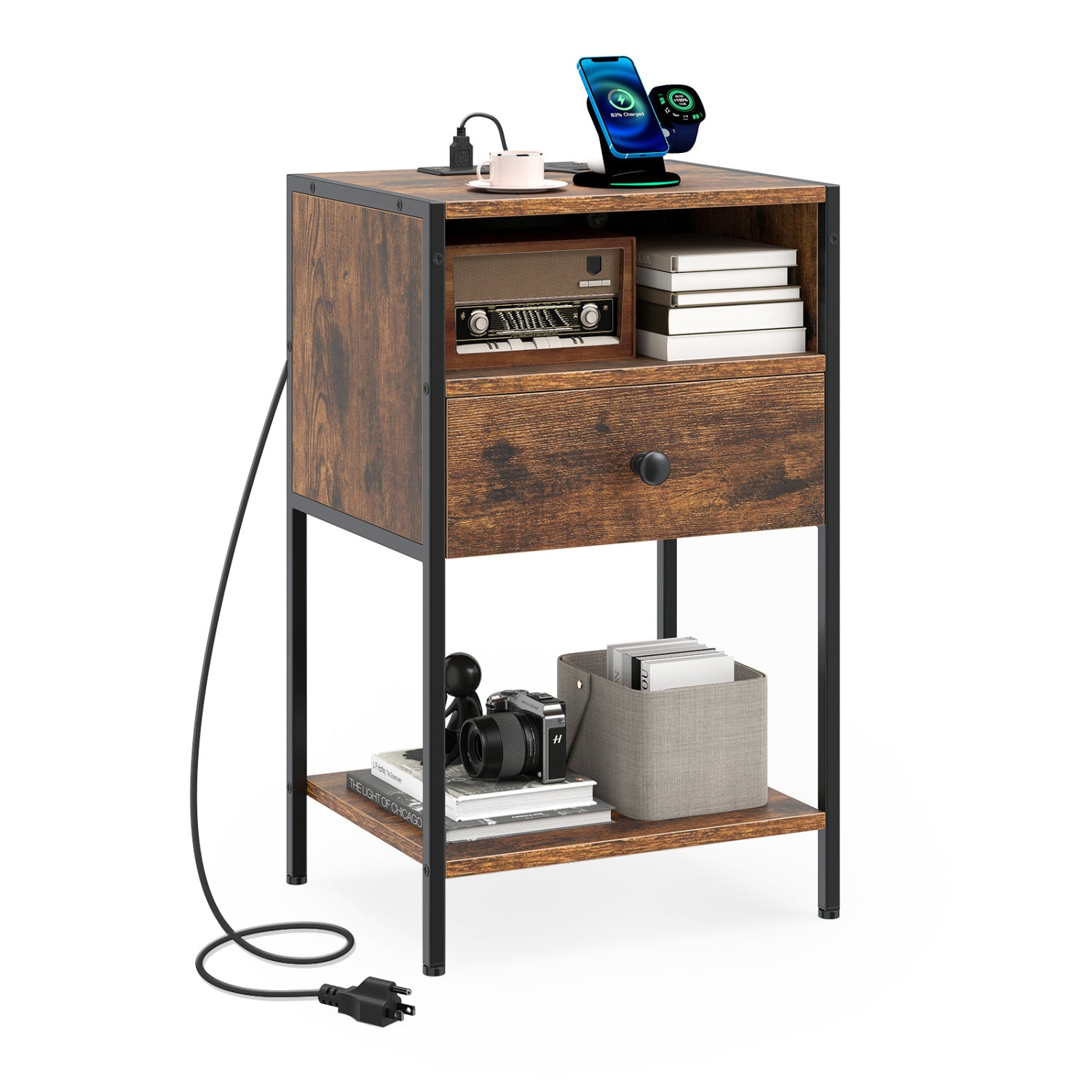 Nightstand With Charging Station, USB Ports And Outlets, Brown Nightstands at Gallery Canada