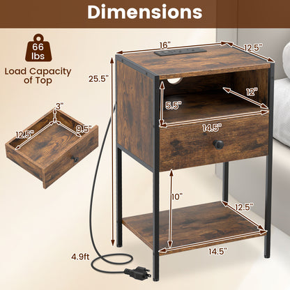 Nightstand With Charging Station, USB Ports And Outlets, Brown Nightstands at Gallery Canada