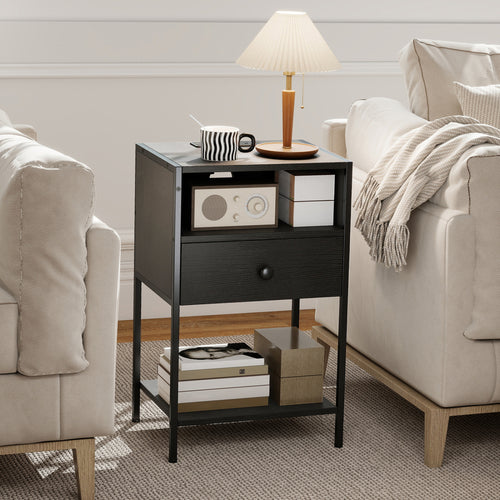 Nightstand With Charging Station, USB Ports And Outlets, Black