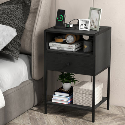 Nightstand With Charging Station, USB Ports And Outlets, Black Nightstands at Gallery Canada
