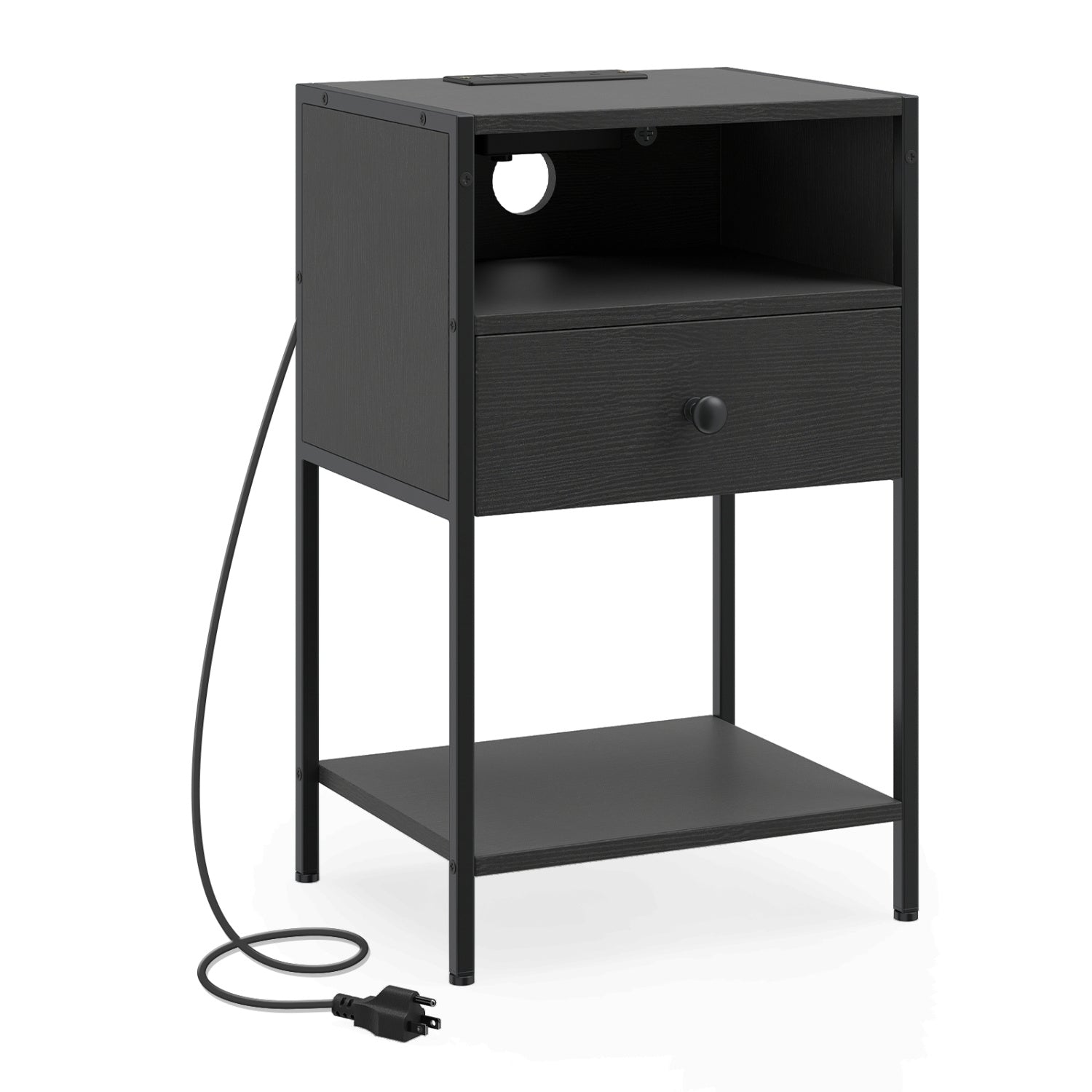 Nightstand With Charging Station, USB Ports And Outlets, Black Nightstands at Gallery Canada