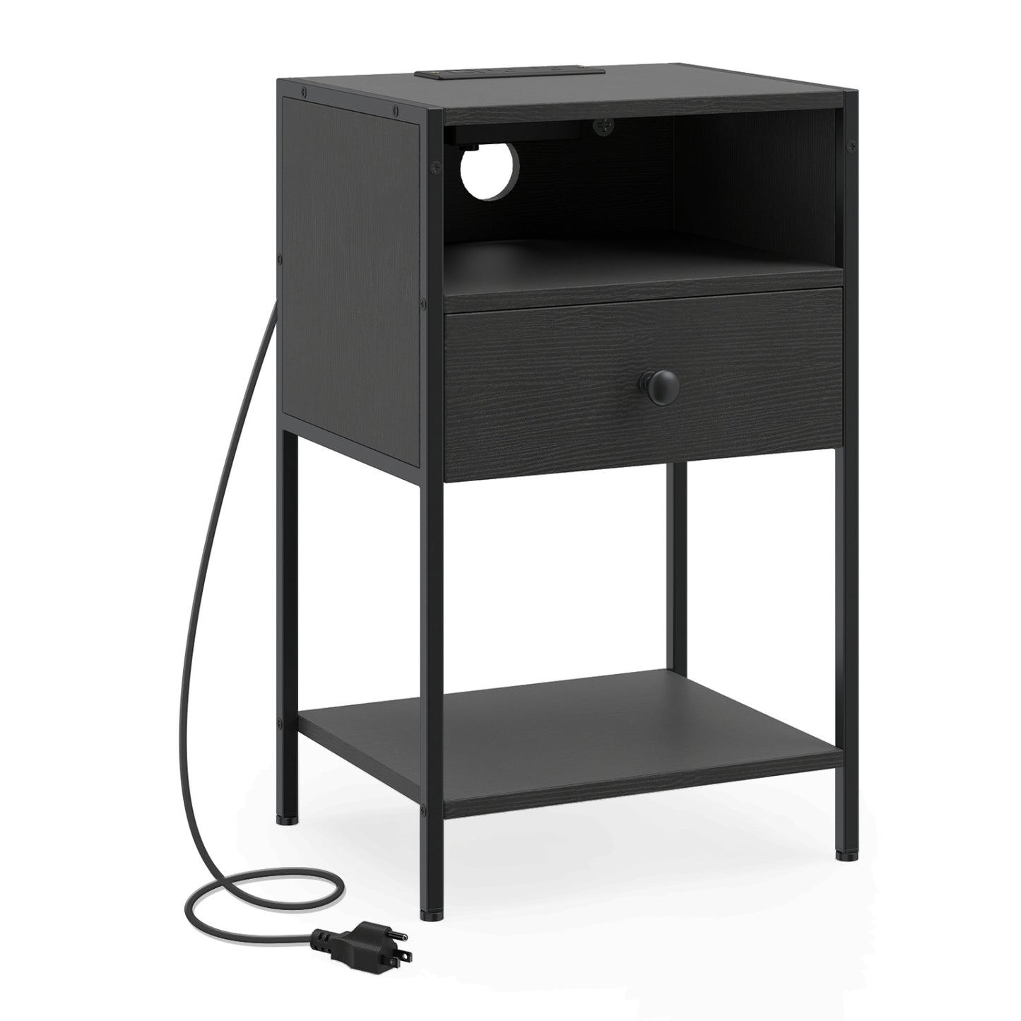 Nightstand With Charging Station, USB Ports And Outlets, Black Nightstands at Gallery Canada