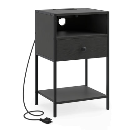 Nightstand With Charging Station, USB Ports And Outlets, Black Nightstands at Gallery Canada