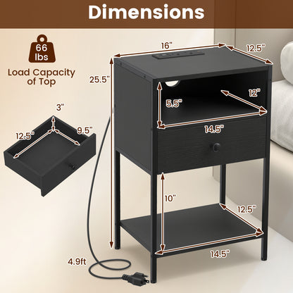 Nightstand With Charging Station, USB Ports And Outlets, Black Nightstands at Gallery Canada