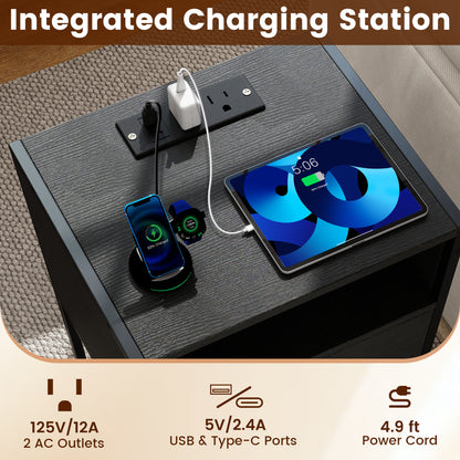 Nightstand With Charging Station, USB Ports And Outlets, Black Nightstands at Gallery Canada