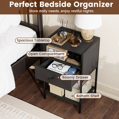 Nightstand With Charging Station, USB Ports And Outlets, Black Nightstands at Gallery Canada