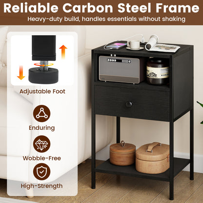 Nightstand With Charging Station, USB Ports And Outlets, Black Nightstands at Gallery Canada