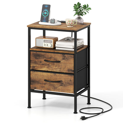 Nightstand With Charging Station, 24.5 Inch, Rustic Brown Nightstands Rustic Brown at Gallery Canada