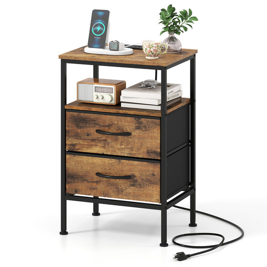 Nightstand With Charging Station, 24.5 Inch, Rustic Brown Nightstands Rustic Brown at Gallery Canada