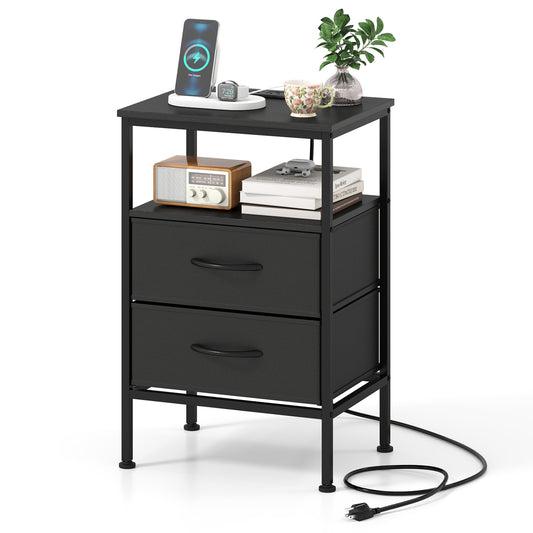 Nightstand With Charging Station, 24.5" Modern Bedside Table Nightstands Black at Gallery Canada
