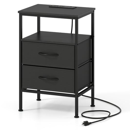 Nightstand With Charging Station, 24.5" Modern Bedside Table Nightstands Black at Gallery Canada