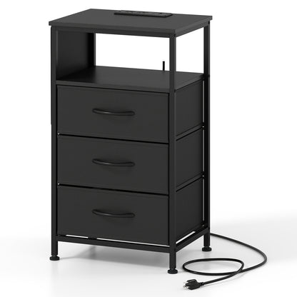 Nightstand With Charging Station, 27.5 Inch, Black Nightstands at Gallery Canada