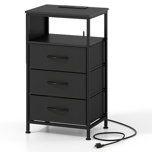Nightstand With Charging Station, 27.5 Inch, Black Nightstands Black at Gallery Canada