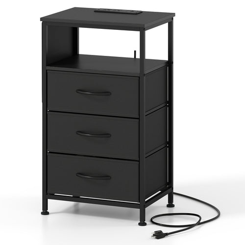 Nightstand With Charging Station, 27.5 Inch, Black