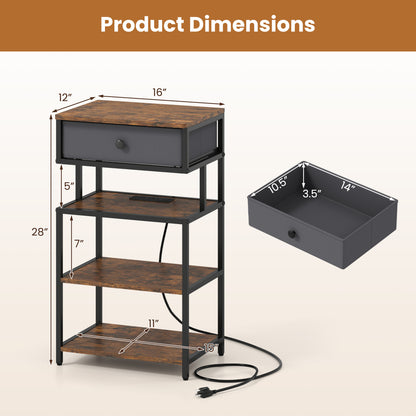 Nightstand With Charging Station, 28 Inch Tall, Rustic Brown Nightstands at Gallery Canada
