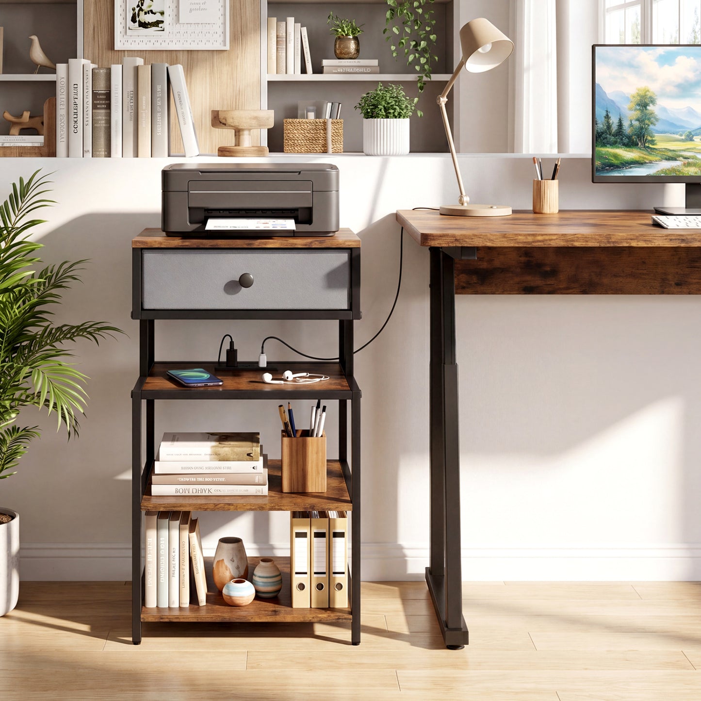 Nightstand With Charging Station, 28 Inch Tall, Rustic Brown Nightstands at Gallery Canada