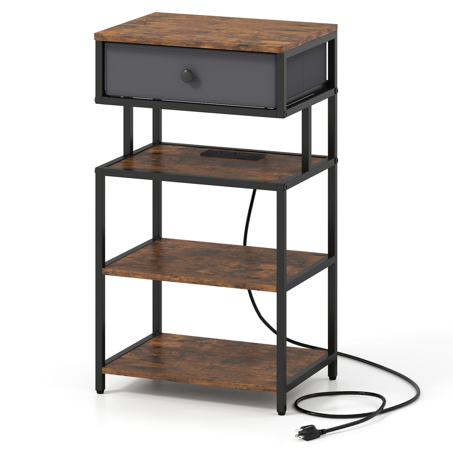 Nightstand With Charging Station, 28 Inch Tall, Rustic Brown Nightstands at Gallery Canada