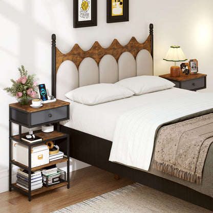 Nightstand With Charging Station, 28 Inch Tall, Rustic Brown Nightstands at Gallery Canada