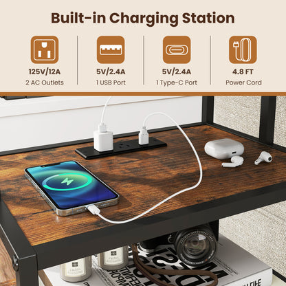 Nightstand With Charging Station, 28 Inch Tall, Rustic Brown Nightstands at Gallery Canada