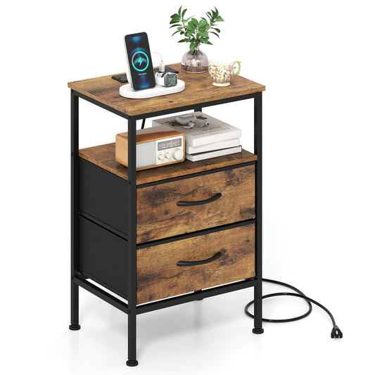 Nightstand With Charging Station, 24.5 Inch, Rustic Brown Nightstands Rustic Brown at Gallery Canada