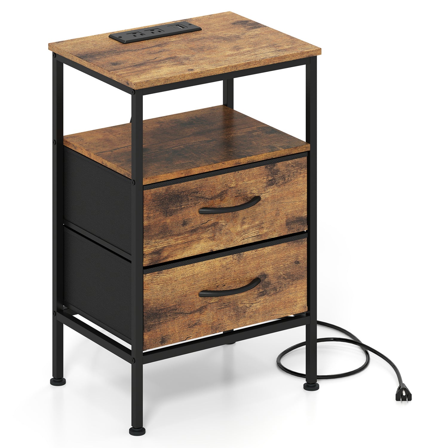 Nightstand With Charging Station, 24.5 Inch, Rustic Brown Nightstands at Gallery Canada