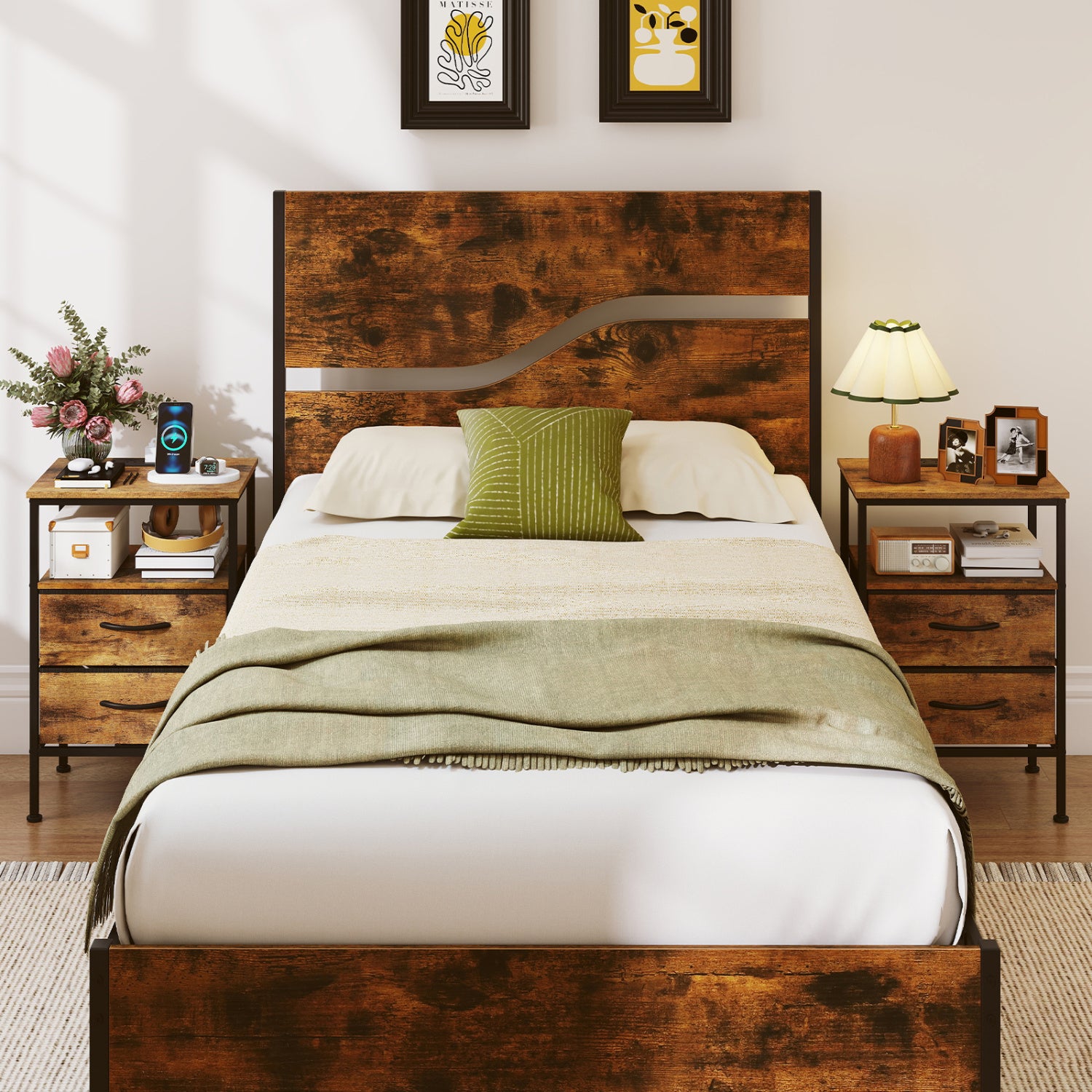 Nightstand With Charging Station, 24.5 Inch, Rustic Brown Nightstands at Gallery Canada