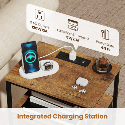 Nightstand With Charging Station, 24.5 Inch, Rustic Brown Nightstands at Gallery Canada