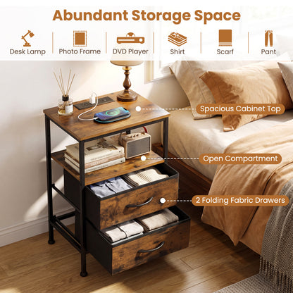 Nightstand With Charging Station, 24.5 Inch, Rustic Brown Nightstands at Gallery Canada