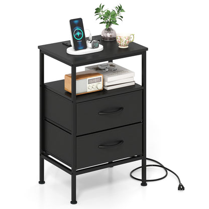 Nightstand With Charging Station, 24.5" Modern Bedside Table Nightstands Black at Gallery Canada