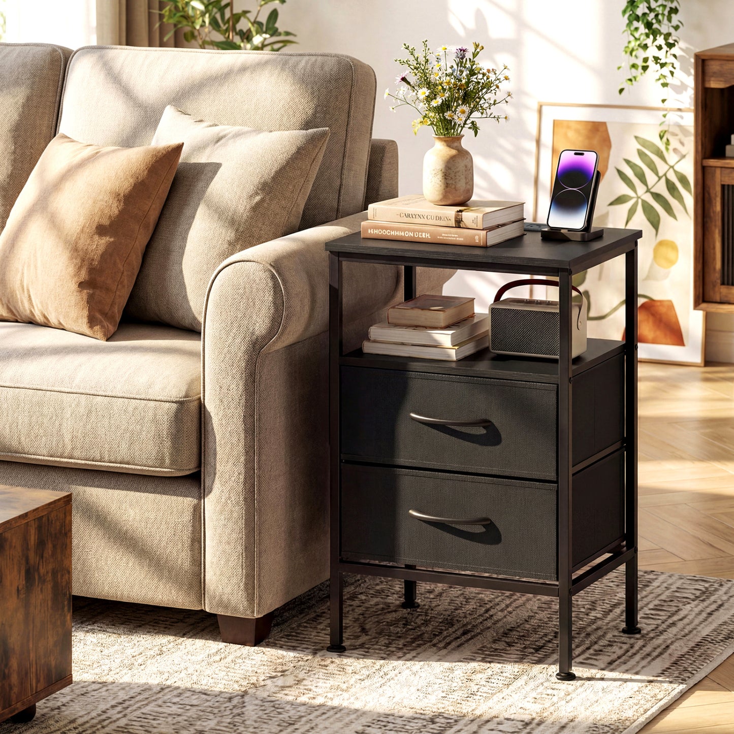 Nightstand With Charging Station, 24.5" Modern Bedside Table Nightstands at Gallery Canada