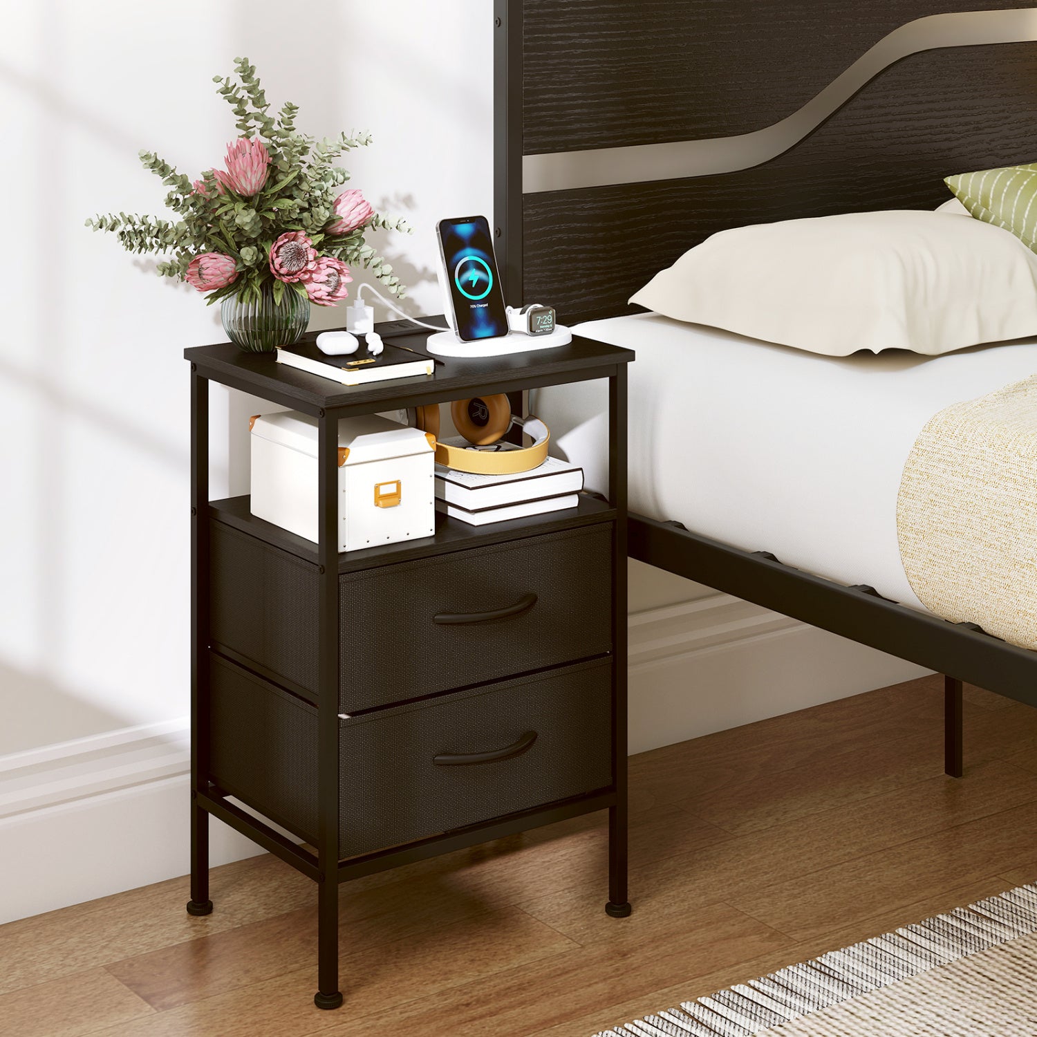 Nightstand With Charging Station, 24.5