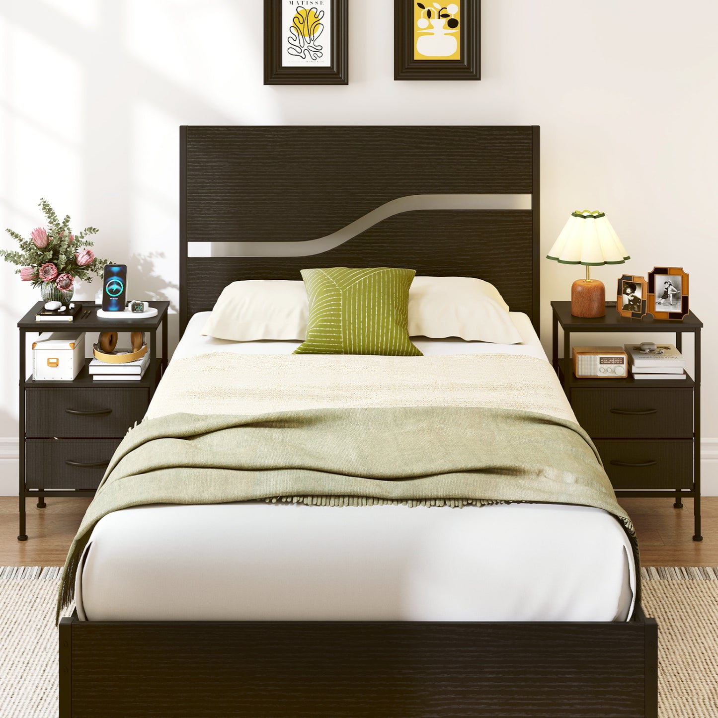 Nightstand With Charging Station, 24.5" Modern Bedside Table Nightstands at Gallery Canada