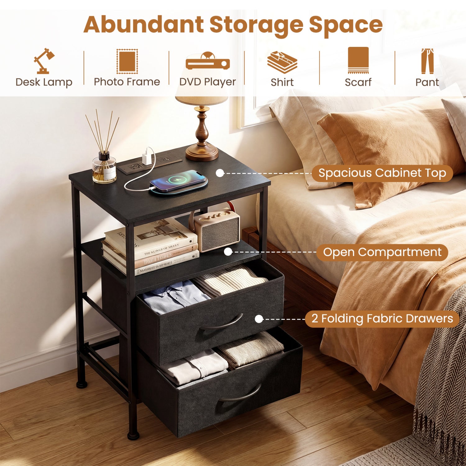 Nightstand With Charging Station, 24.5