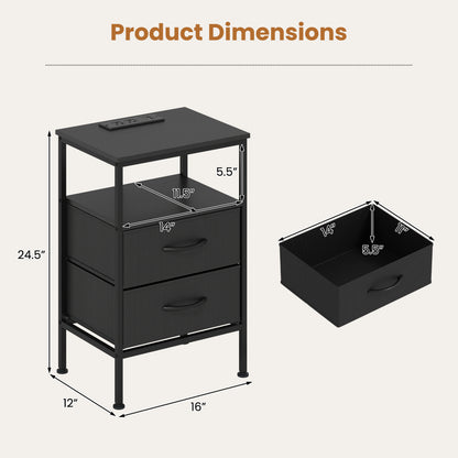 Nightstand With Charging Station, 24.5" Modern Bedside Table Nightstands at Gallery Canada