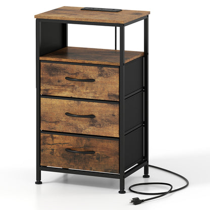 Modern Nightstand with Charging Station, 3 Drawers, Rustic Brown Nightstands Rustic Brown at Gallery Canada