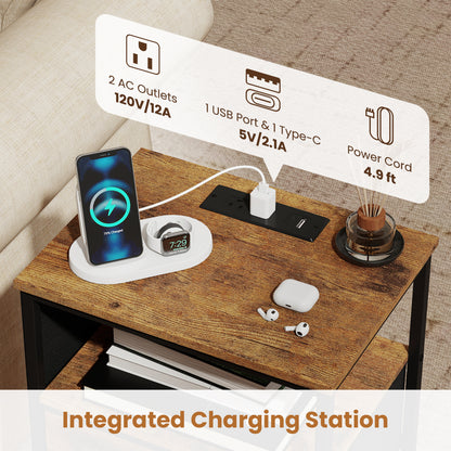 Modern Nightstand with Charging Station, 3 Drawers, Rustic Brown Nightstands at Gallery Canada