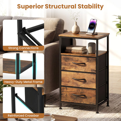 Modern Nightstand with Charging Station, 3 Drawers, Rustic Brown Nightstands at Gallery Canada