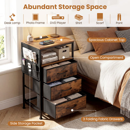 Modern Nightstand with Charging Station, 3 Drawers, Rustic Brown Nightstands at Gallery Canada