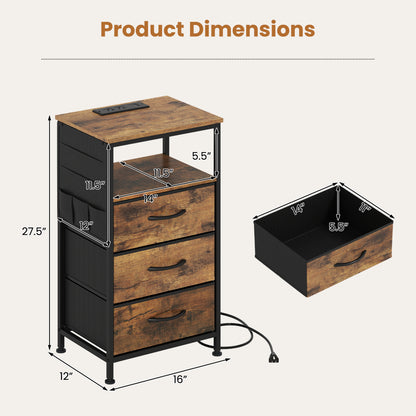 Modern Nightstand with Charging Station, 3 Drawers, Rustic Brown Nightstands at Gallery Canada