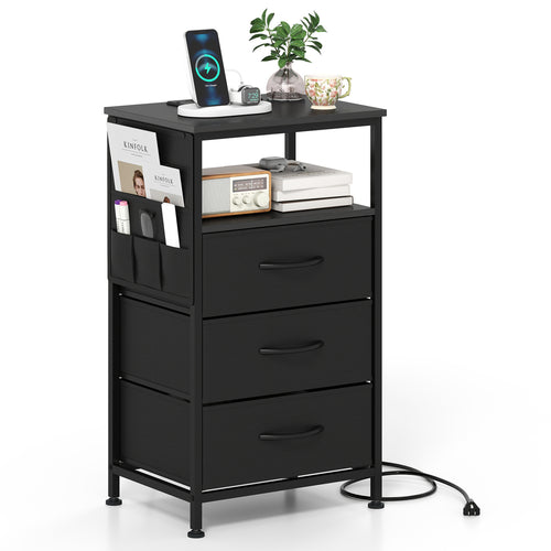 Nightstand With Charging Station, 27.5 Inch, Black