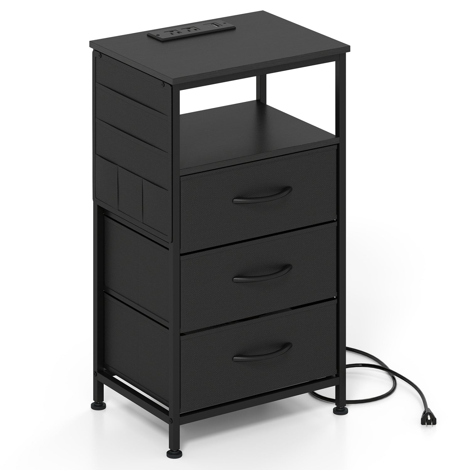 Nightstand With Charging Station, 27.5 Inch, Black Nightstands at Gallery Canada