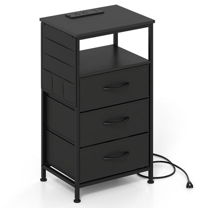 Nightstand With Charging Station, 27.5 Inch, Black Nightstands at Gallery Canada