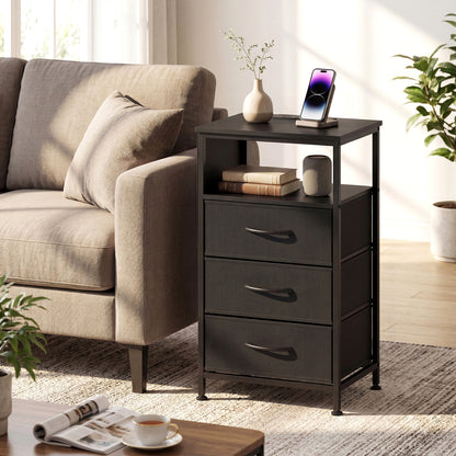 Nightstand With Charging Station, 27.5 Inch, Black Nightstands at Gallery Canada