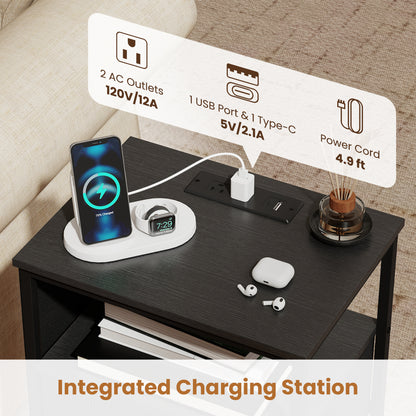 Nightstand With Charging Station, 27.5 Inch, Black Nightstands at Gallery Canada