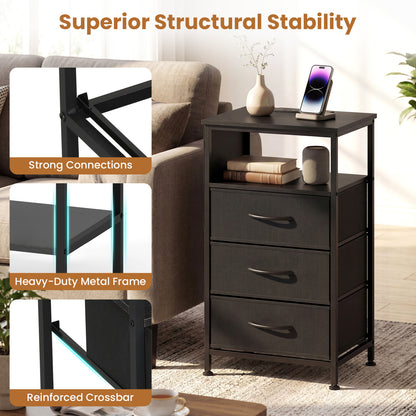 Nightstand With Charging Station, 27.5 Inch, Black Nightstands at Gallery Canada