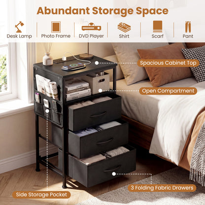 Nightstand With Charging Station, 27.5 Inch, Black Nightstands at Gallery Canada